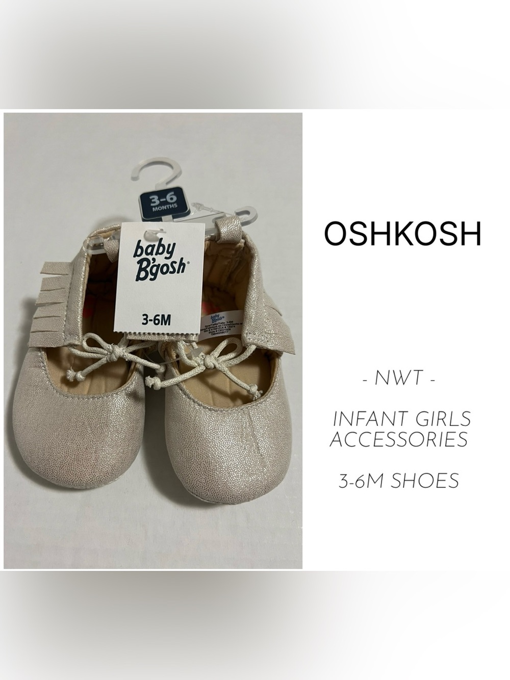 OSHKOSH - 3/6M - NWT - INFANT GIRLS GOLD MOCCASIN BALLET FLATS / SHOES
